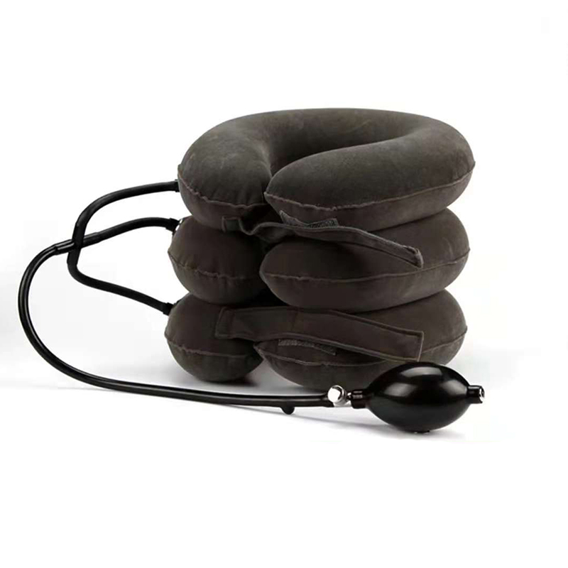 3 Tubes Inflate Air Neck Traction Neck Pillow Inflatable Air Cervical Neck Support Soft Brace Device for Headache Back Neck Pain: full velvet gray