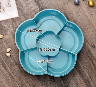 Boîte de rangement de bonbons en forme de pétale de fleur, conteneur rotatif pour aliments, noix, organisateur de bonbons: Six cells blue