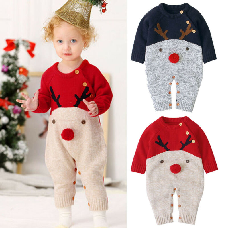 Peleles de punto para bebé de Navidad, ropa para bebé o niños, suéter cálido de invierno, mono, trajes con figura de venado de dibujos animados para niños pequeños