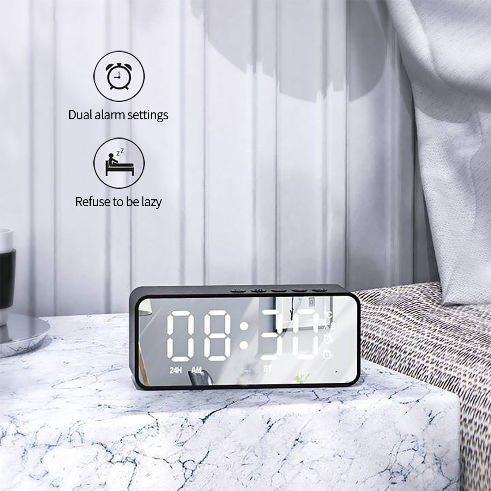 Reloj despertador Digital con espejo LED, altavoz inalámbrico con Bluetooth, MP3, Radio FM, relojes electrónicos de escritorio, reloj despertador USB