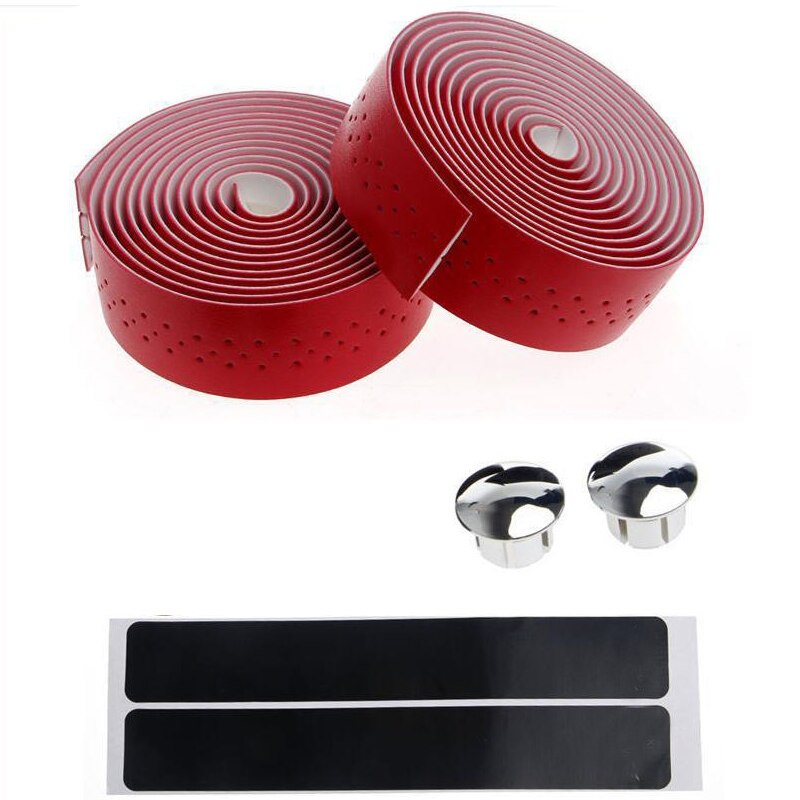 Bande de guidon de vélo en cuir PU poignée de guidon de vélo de route bandes de barre avec bouchons d'extrémité de barre accessoires de cyclisme: Rouge