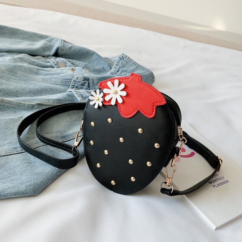 Leuke Pu Leer Meisjes Mini Fruit Portemonnee Kawaii Meisje Aardbei Crossbody Tassen Baby Accessoires Kinderen Portemonnee: Black