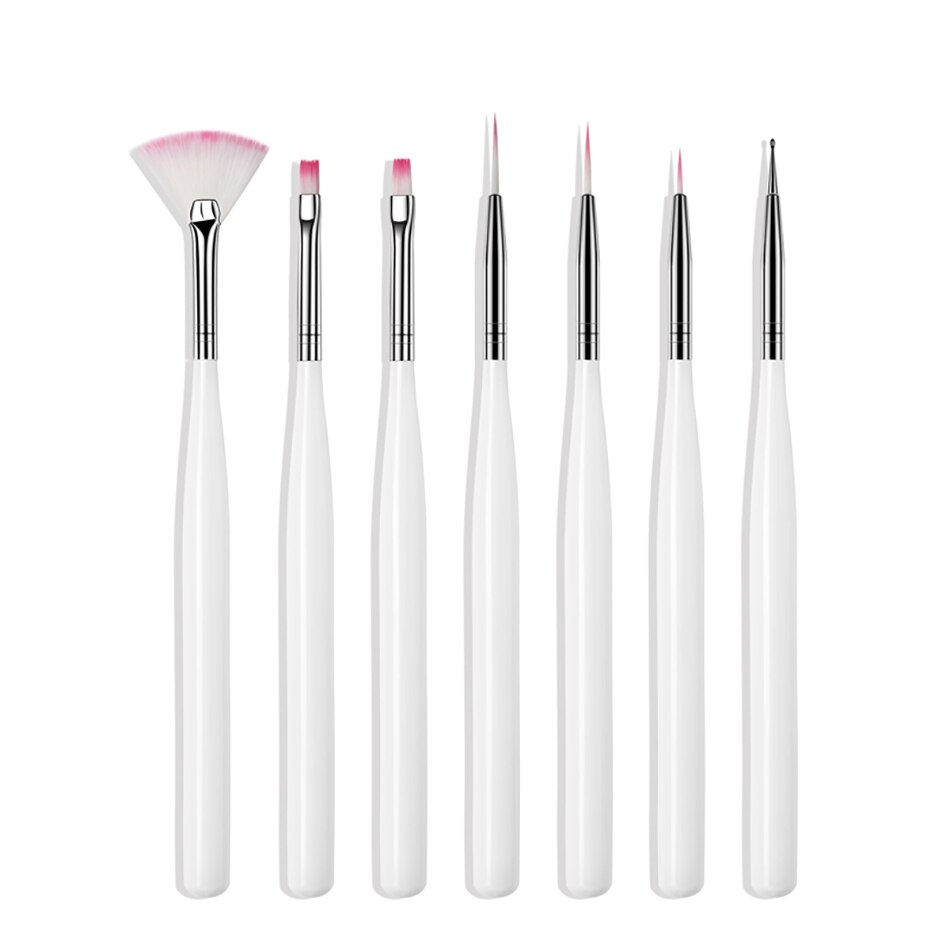 ROHWXY-Juego de brocha de pintura de uñas, 12 Uds. Gradiente de de uñas con efecto de pinceles para poligel, herramientas de manicura, cepillo: 7 Pcs White