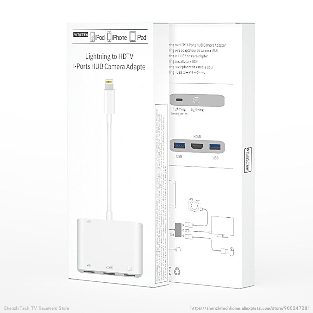 MiraScreen LC05 4 in 1 1080P Docking Station Charging Hub for iPhone iPad iPod Lightning Adapter HDMI-Compatible with 2xUSB 3.0