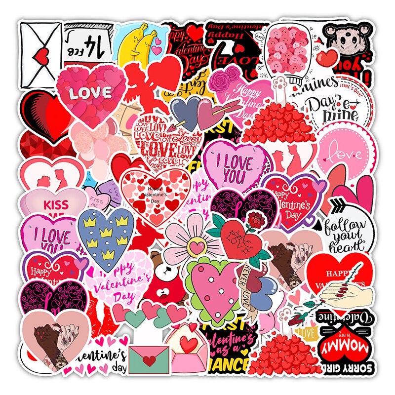 50 Pcs Romantic Valentine's Day Sticker Red Lo... – Grandado