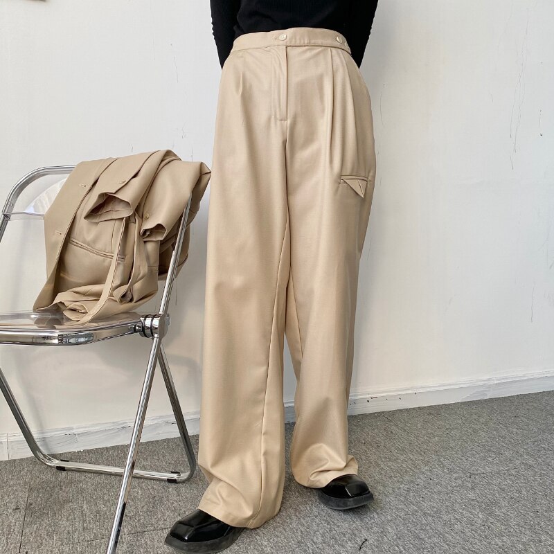Pantalones de pierna ancha para hombre, traje único de estilo coreano, asimétrico, informal, holgado, de pierna ancha, S-XL, primavera y verano,