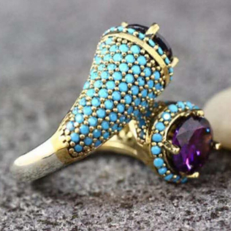 Timeless Violet Purple Fire Opal Open adjustable Rings Rose Gold Color Cubic Zirconia Round Purple Stone Classic Jewelry