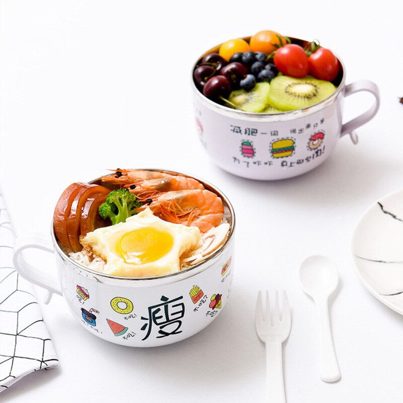 Cartoon Instant Noodle Kom Grote Capaciteit Roestvrije Kinderen Lunchbox Student Servies Met Deksel Te Houden Verse Ramen Kom