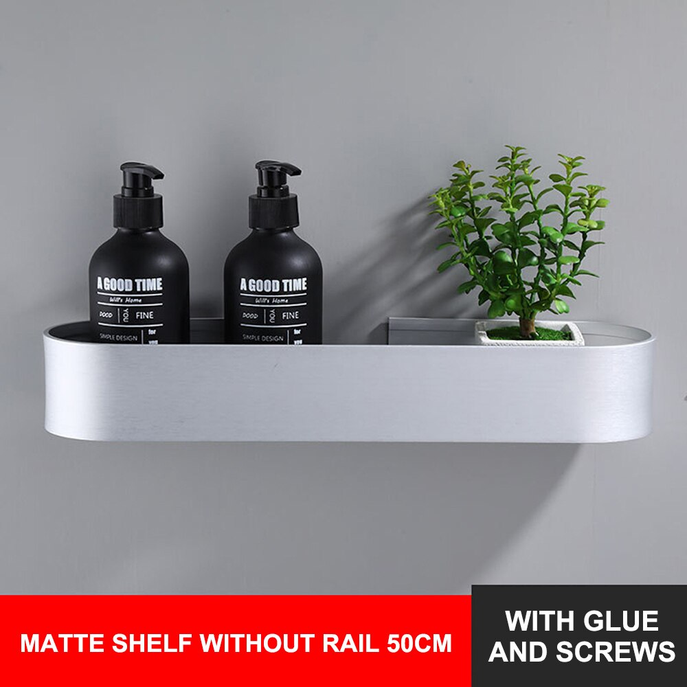 Wall Mount Bathroom Shelf Rack Bath Shower Storage Organizer Shower Caddy Holder Kitchen Shelf Organizer Bathroom Accessories: 50cm Silver