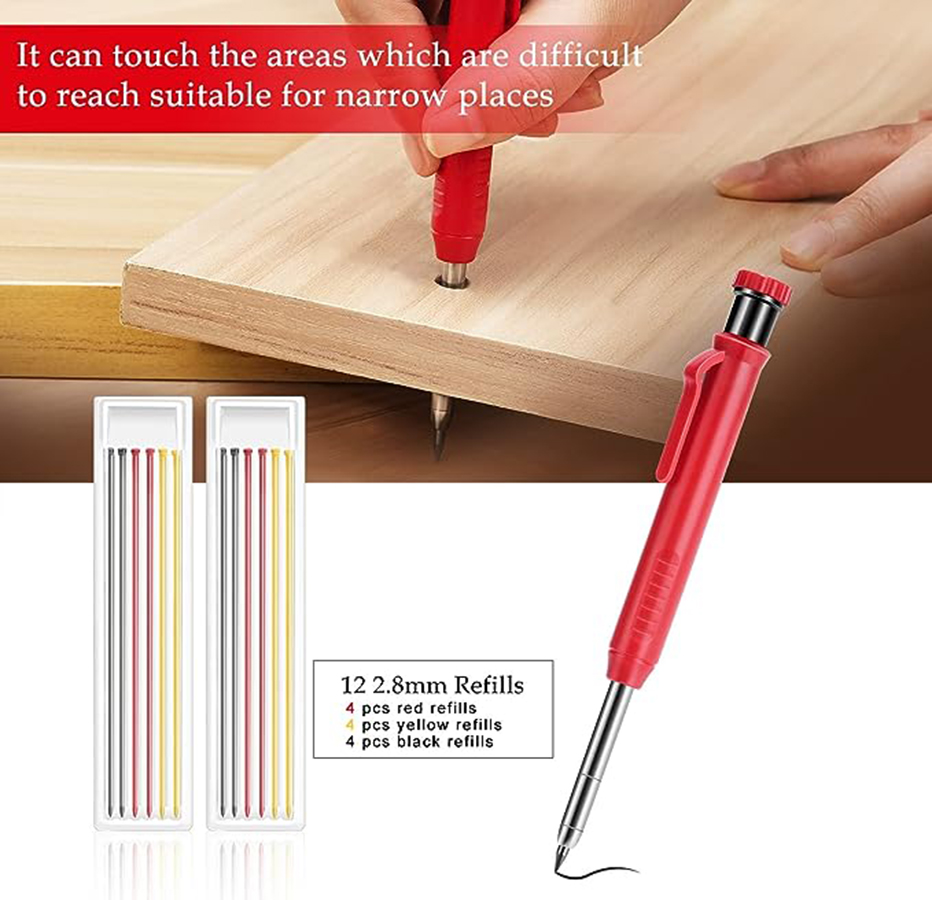 Solid Carpenter Pencil Set With Built-in Sharpener Mechanical Pencil Scriber Woodworking Pencil Mechanical Pencil
