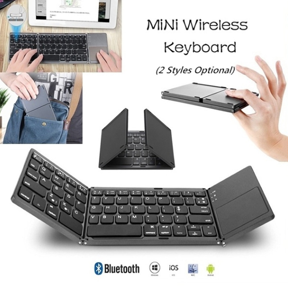 Portable Folding Bluetooth Mini Keyboard Foldable Wireless Klavye Touchpad Russian En Keypad for IOS/Android/Windows ipad Tablet