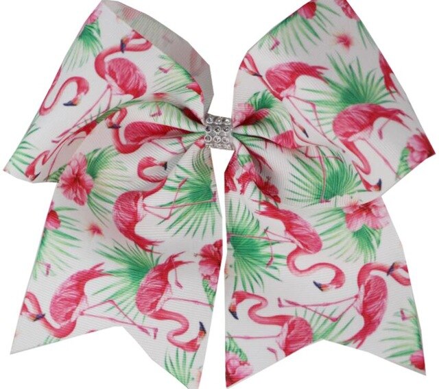 7 tommers trykt bling flamingo cheer buer hår buer med strikk / hårklemme hestehale for barn jente gjør det selv hår tilbehør: Farge 7