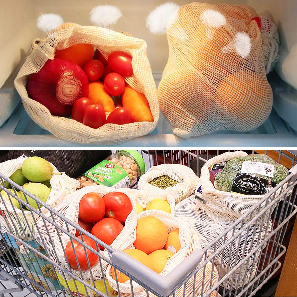 Fruit and vegetable bag Reusable Produce Bags - 100% Organic Cotton Mesh Bags - Eco-Friendly, Bio-degradable Kitchen storage