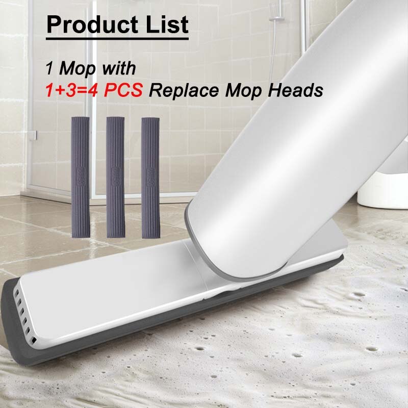Automatic Self-Wringing Mop Flat Mop with PVA Sponge Mop Heads Floor Washing Mop for Bedroom Household Cleaning Tools: Mop with 4 Head