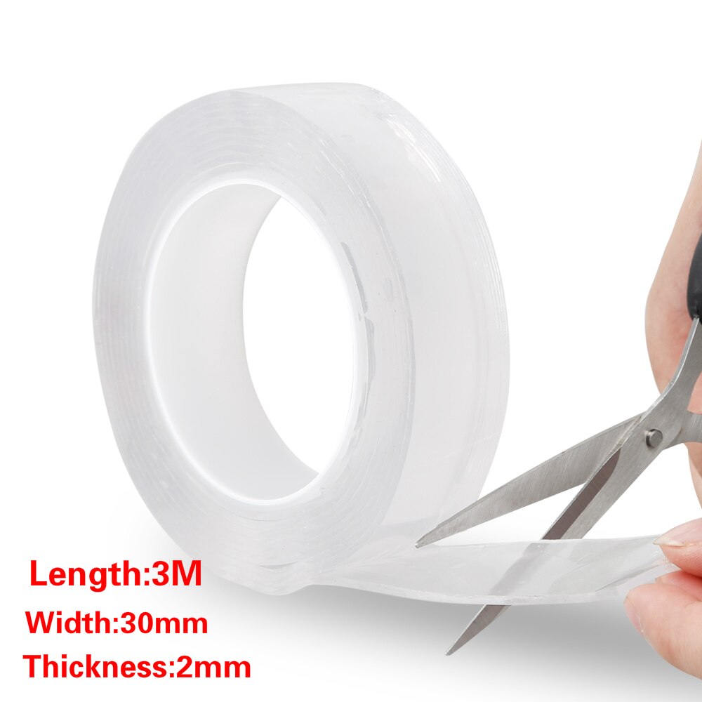 1/2/3/5m Reusable Double Side Adhesive Nano Traceless Double-sided Tape Removable Sticker Adhesive Scotch Loop Glue Gadget: 3Mx3cmx2mm