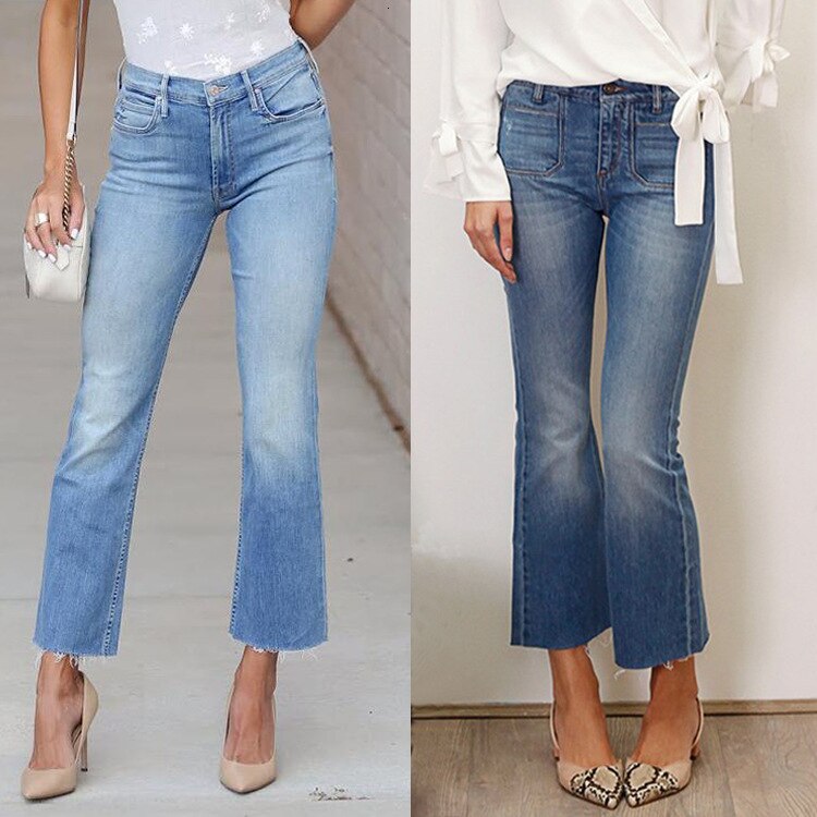 Jean dames mince Flare dames Street Wear Flare pantalon jean pantacourt femmes maigre cheville pantalon