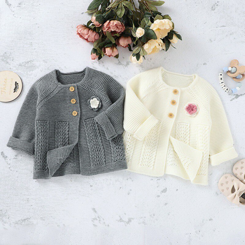 Baby Mädchen Casual Oberbekleidung Mantel Kleidung Strickjacke Oberbekleidung Pullover Kinder Pullover Herbst Baby Mädchen Blumen Hohl Strickjacke