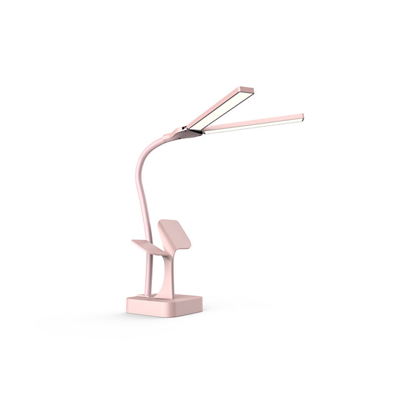 Lampe de lecture de bureau réglable en continu double tête commutateur tactile rotatif LED lampe de Table USB charge Protection des yeux lampe de Table: pink