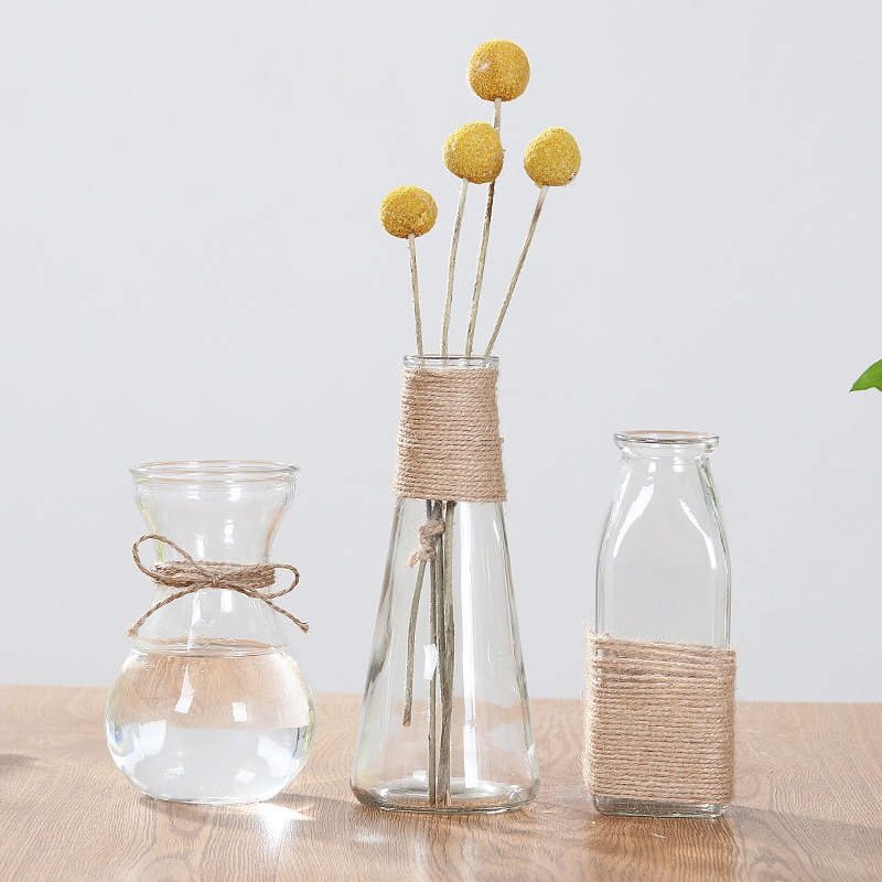 Matbord liten vas hydroponic växt glasvas dekoration rik bambu blomsterarrangemang bord blomma vas
