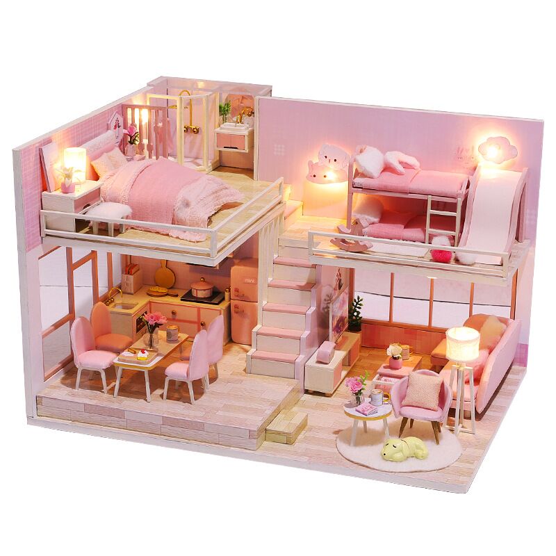 Cutebee Diy Poppenhuis Kit Houten Poppenhuizen Miniatuur Poppenhuis Meubels Kit Met Led Speelgoed Voor Kinderen L32: JM31A