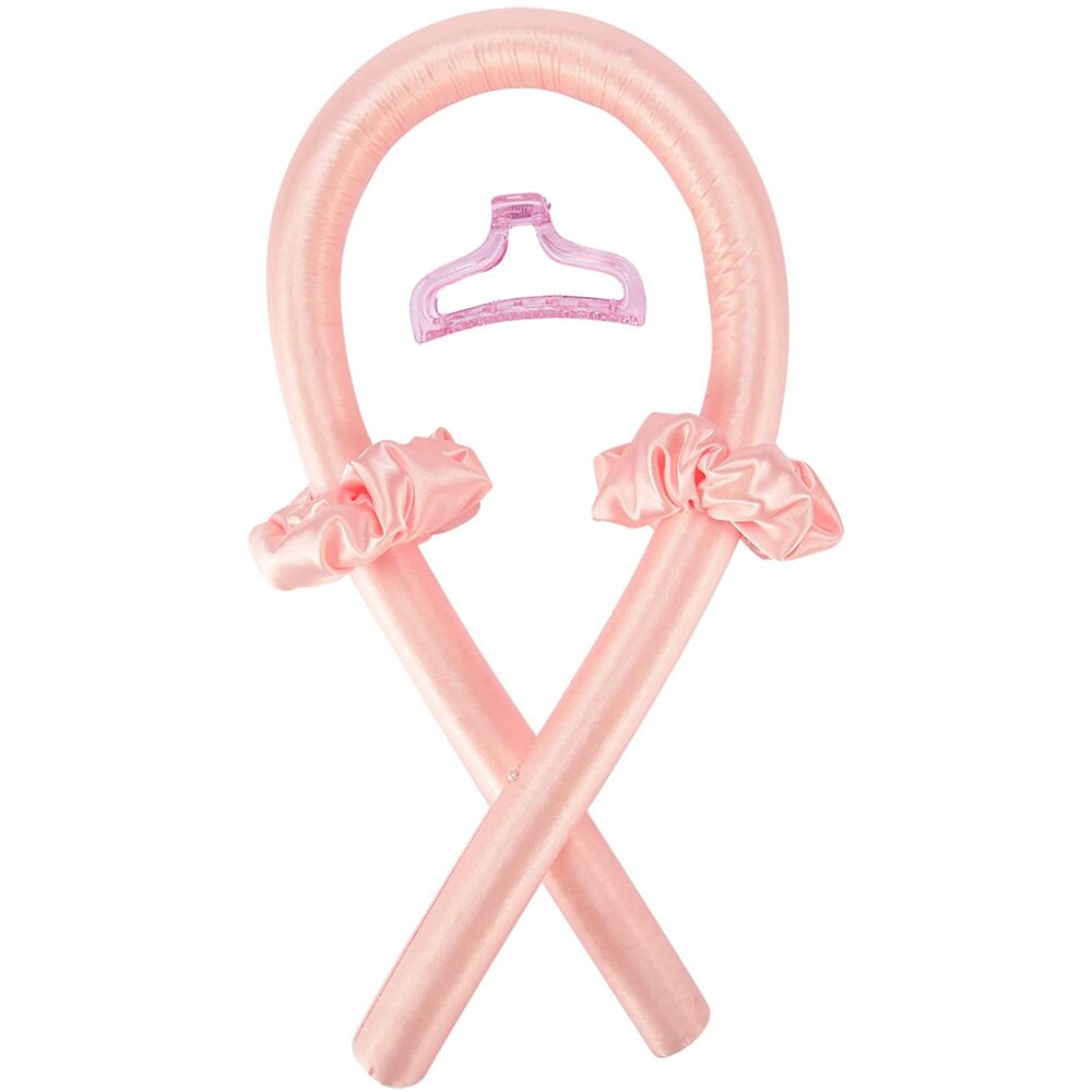 Varilla rizadora sin calor, rodillos de pelo de cinta de seda, formadores de ondas para dormir, herramientas de estilismo de cabello largo y mediano, para niña: Rosa