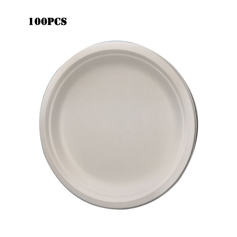 100 Stks/set 6/7/9Inch Wegwerp Composteerbaar Papieren Borden Bagasse Pulp Taart Schotel Voor Banket Partij Bruiloft kerst Anniversary: White L