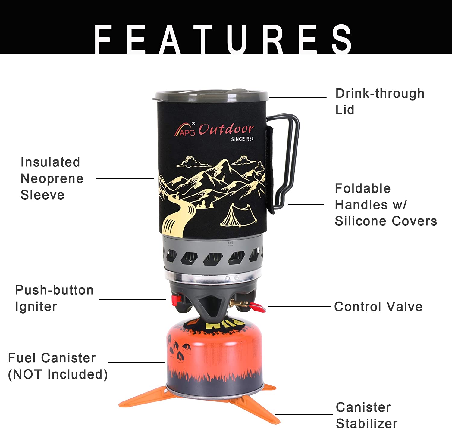 APG 1400ML Compact Size Outdoor Camping Gas System Gas Stove Furnace Fires Heat Cooking System Device