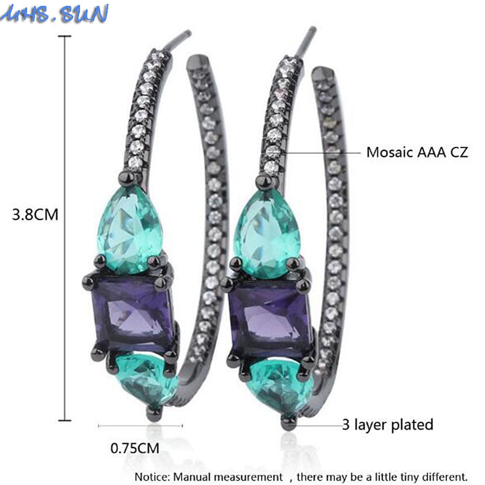 MHS.SUN Geometric Cubic Zircon Women Hoop Earrings Crystal Earrings For Female Jewelry Party