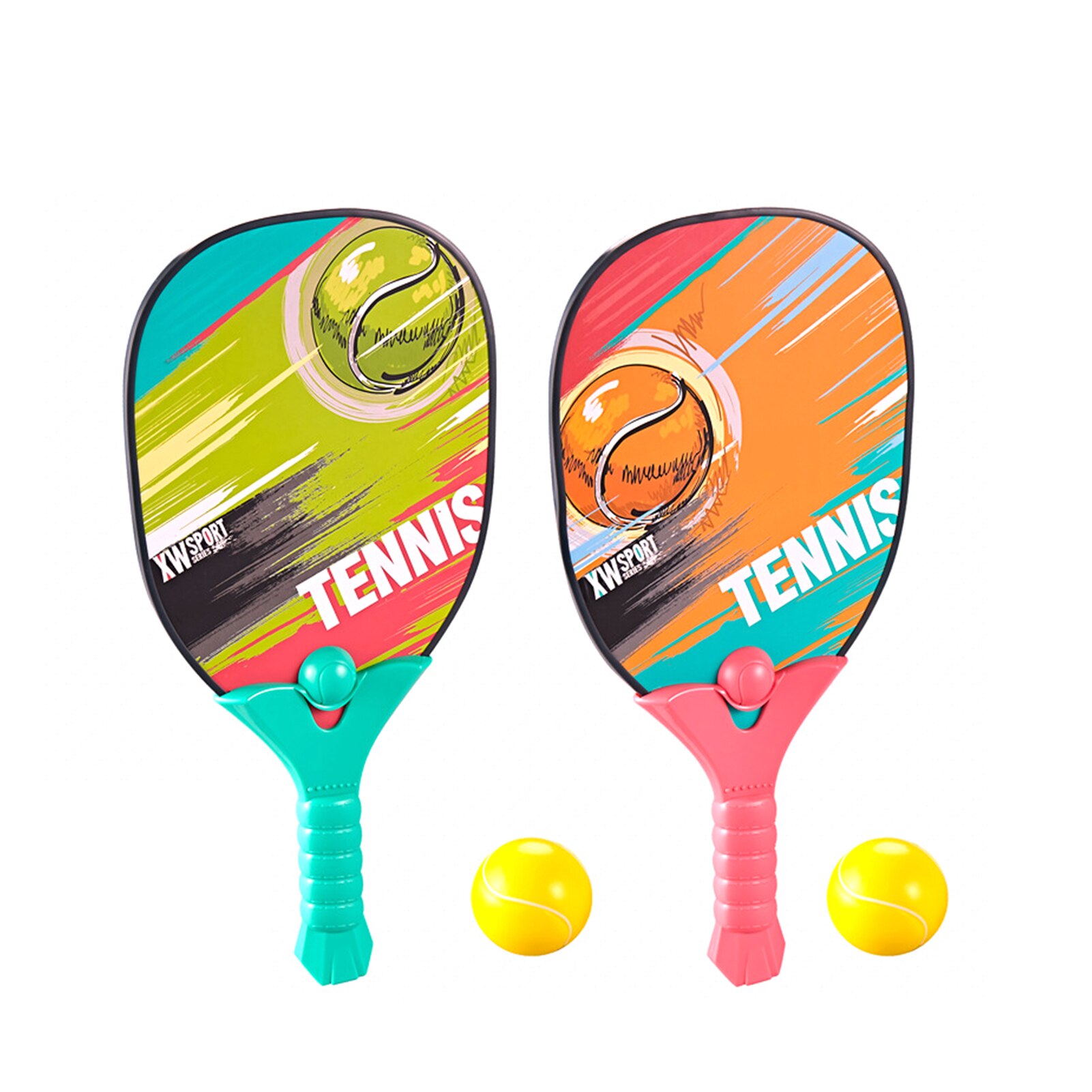 1Set Kids Tennis Racket Soft Face Paddle Tennis Racquet with 2 Balls Indoor Outdoor Summer Beach Tennis Game Children Sport Toys: Default Title