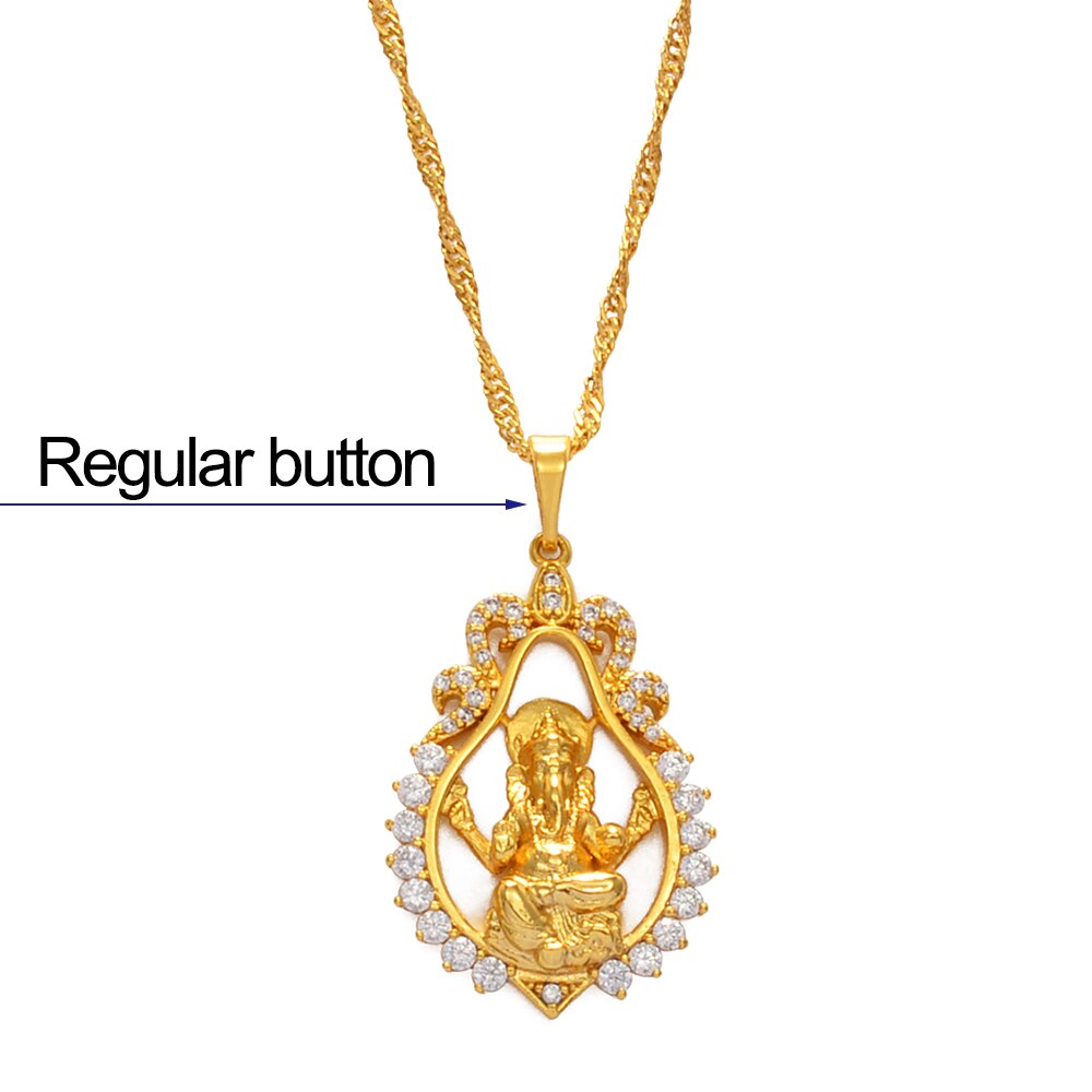 Hinduisme indisk religiøs ganesha vedhæng halskæder til kvinder piger guld farve og cubic zirconia elefant gud halskæder: Guldfarve