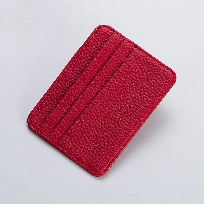 Women Slim Minimalist Wallet PU Leather Credit Card Holder Short Purse AIC88: Red