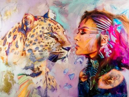 Azqsd olieverfschilderij op nummer wolf meisje diy kleurrijke verf handgemaakte oningelijste tekening op nummer dier huisdecoratie: Grootte 5391