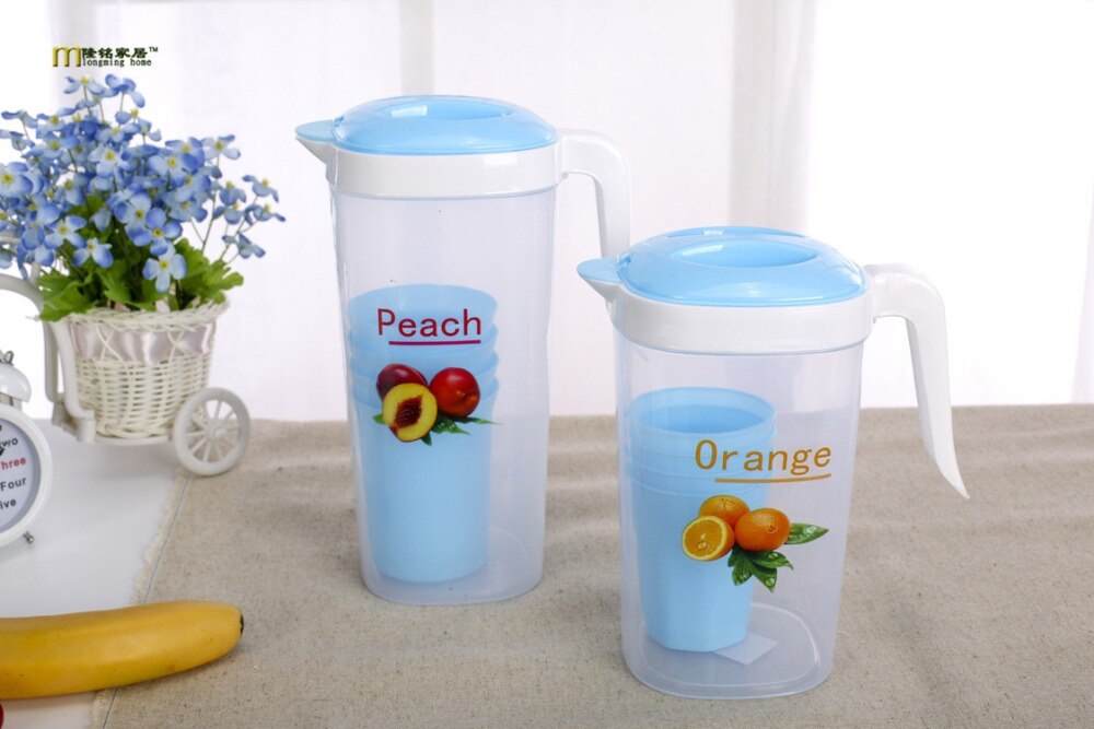 1PC 3 Colors exquisite colorful plastic cold water canisters cool water pot with handle 1pc pot+4pcs cup JH 0722