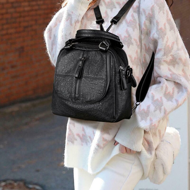 Heißer Klassische frauen Schulter Tasche PU Leder Mehrzweck Rucksäcke Einfache Zipper Reise Rucksack Einfarbig Weibliche Beutel