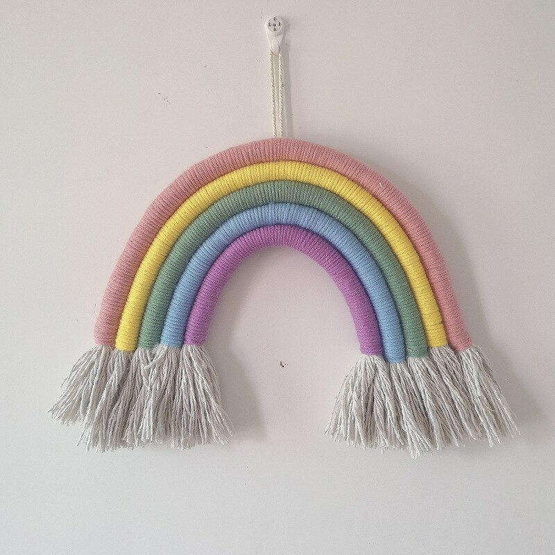 Adornos colgantes de arcoíris tejidos a mano, decoración de pared para habitación de bebés y niñas, colgantes para guardería, accesorios para habitación de niños: 7