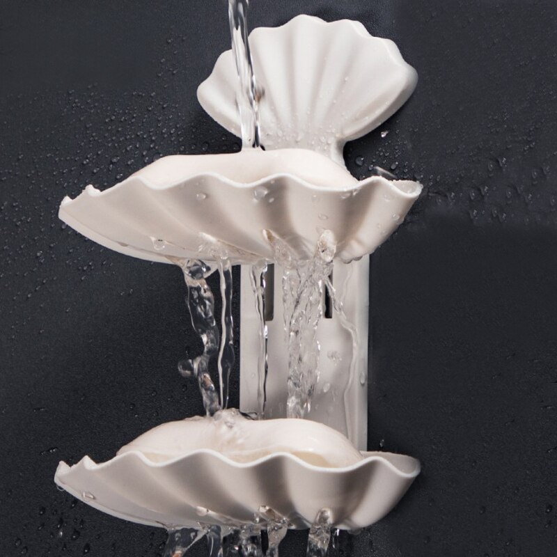 Jabonera con ventosa doble para el baño, accesorios para el baño, caja de almacenamiento, contenedor de plástico sin perforaciones, concha marina