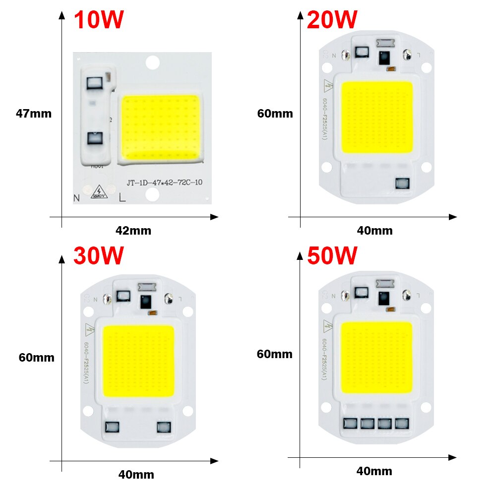Cob led chip 10w 20w 30w 50w ac 110v 220v cob chip led glödlampa smart ic behövs ingen drivrutin för översvämningsljus spotlight självbelysning