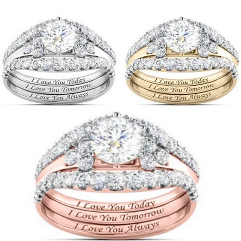Neue Drei-Stück einstellen Krone Ringe für Frauen Zirkon Rose Gold Luxus Hochzeit Engagement Versprechen Ringe Schmuck Zubehör