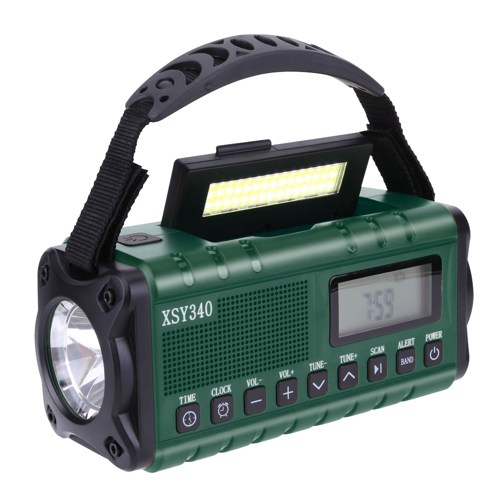 Solar--Wetterradio, 16000 mAh-12000 mAh, Taschenlampe, Handkurbel, Notfallradio, Leselampe, eingebauter Lautsprecher für das Überleben Ich bin Freien: Goldene