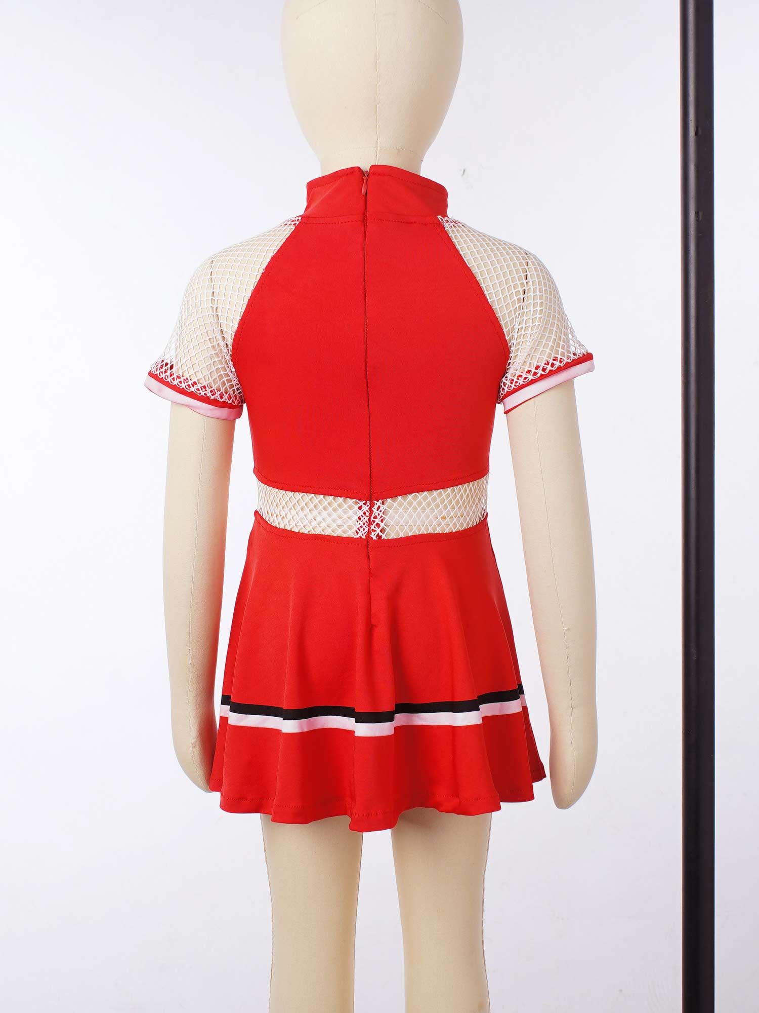 Cheerleader Uniform Kids Girls School Musical Team Suit Fishnet Short Sleeve Dance Dress with Socks Performance Clothes Sets