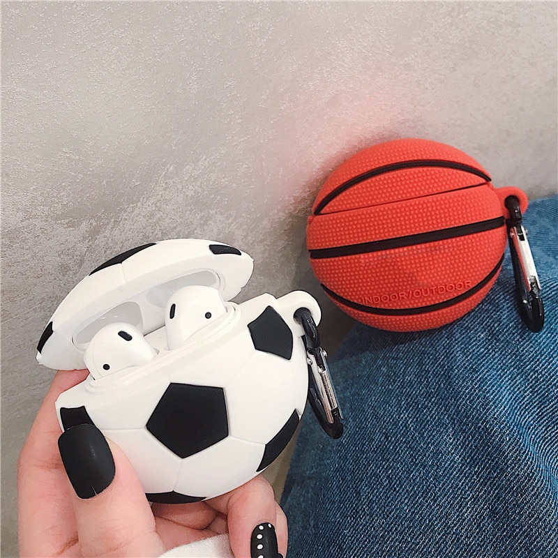 Voor airpod 1 hoesje basketbal voetbal cartoon zachte siliconen oordopjes hoesjes 2 apple airpods hoesje schattige cover funda