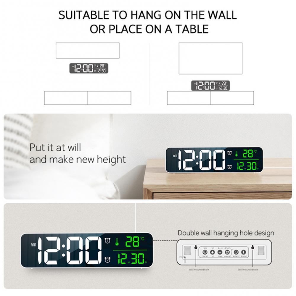 Reloj despertador Digital LED con pantalla grande, cronómetro luminoso de escritorio, pantalla de temperatura, con música