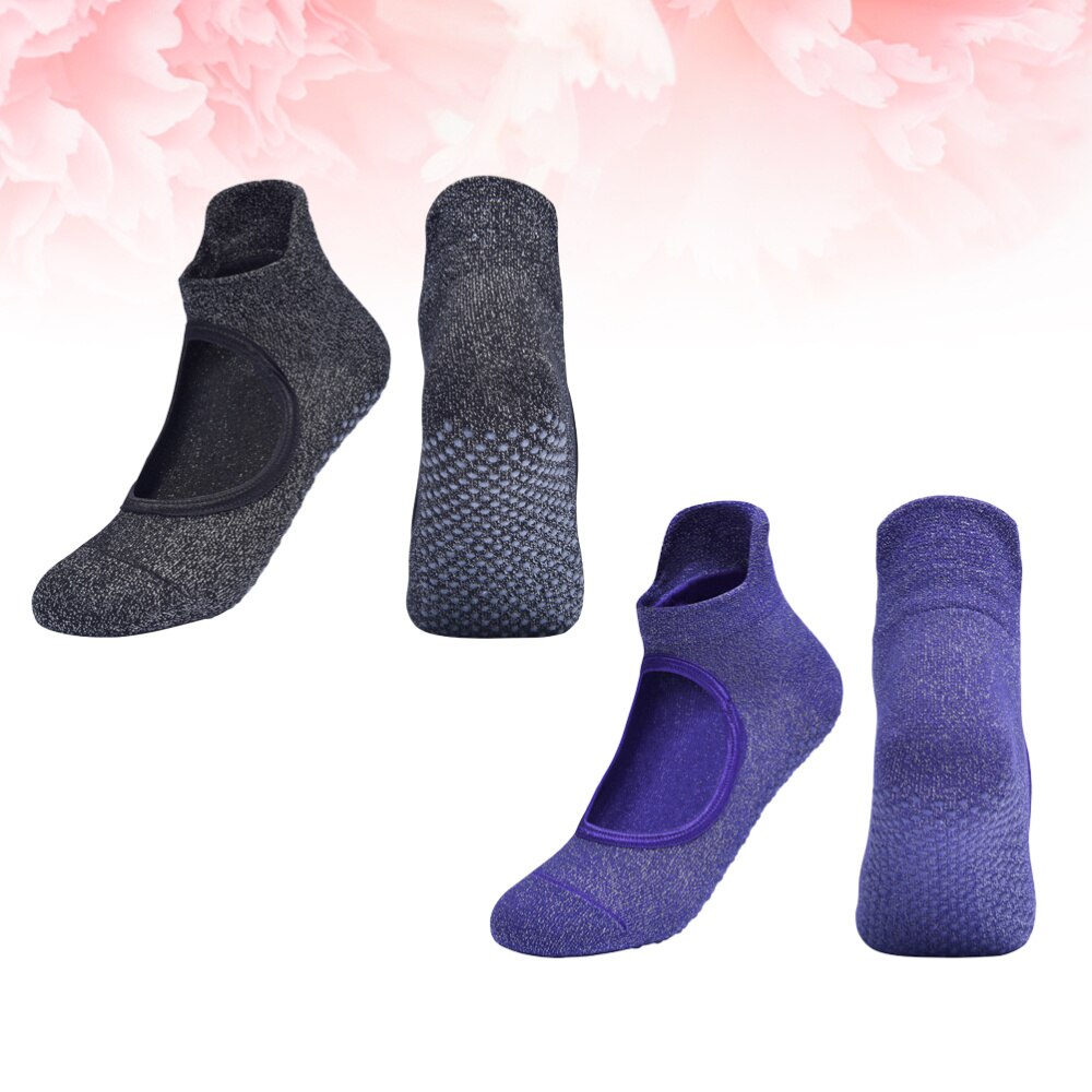 2 Pairs Non-slip Open Instep Socks Cotton Yoga Socks Indoor Breathable Fitness Socks (Purple): As Shown