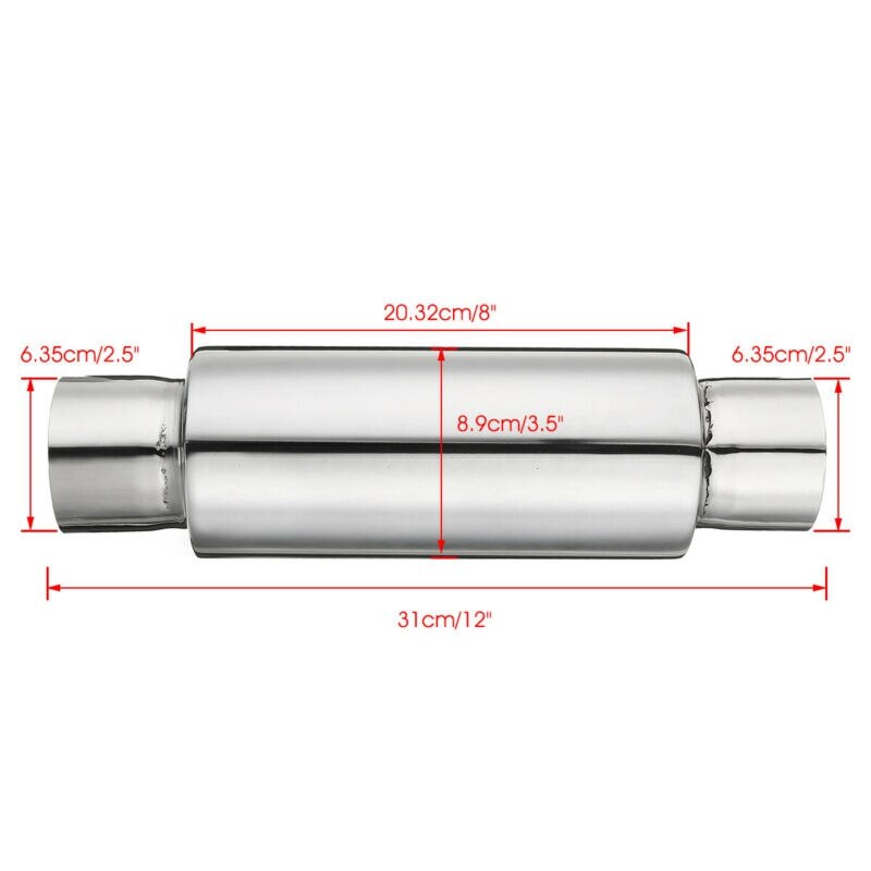 TopCar Exhaust Muffler 2.5 Inch Inlet Stainless Steel Universal Resonator 12 Inch Long Performance Muffler