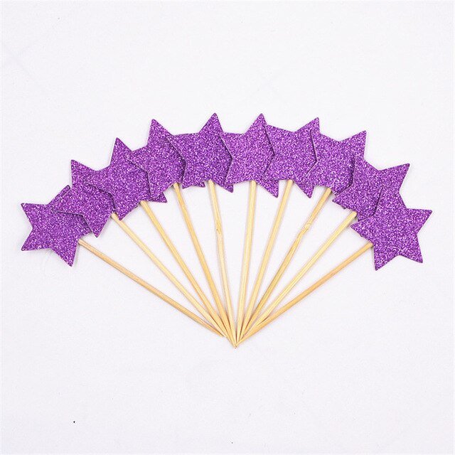 10pcs Mini Star Cupcake Toppers Birthday Cake Topper Cake Decoration Wedding Party Decorations Cake Flags Party Supplies: Purple