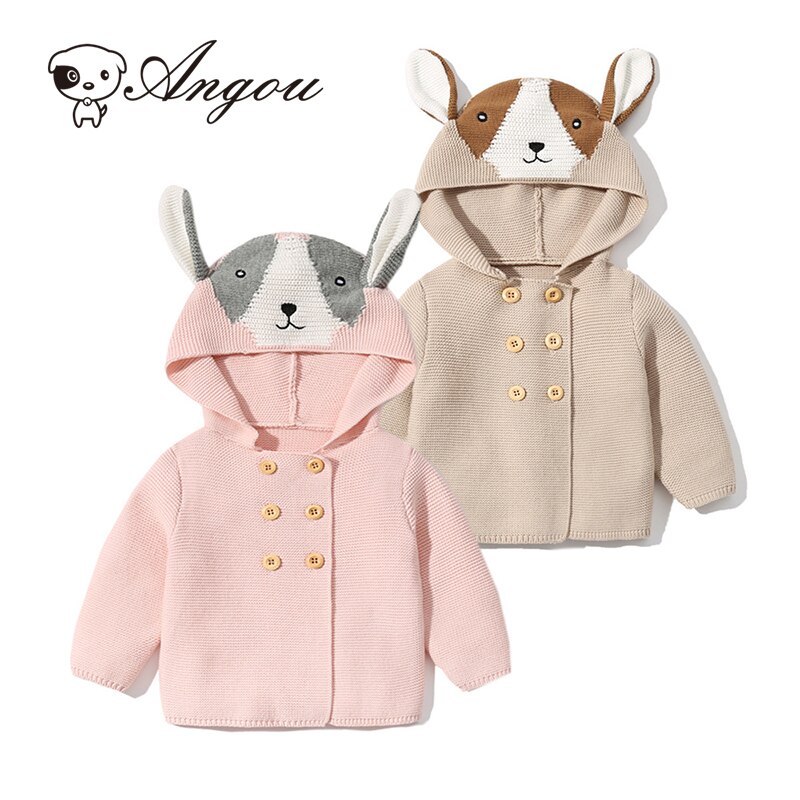 Angou Hooded Cartoon Schattige Baby Jongen Meisje Vest Peuter Baby Kleding Lange Mouwen Leuke Oren Gebreide Trui Lente Herfst