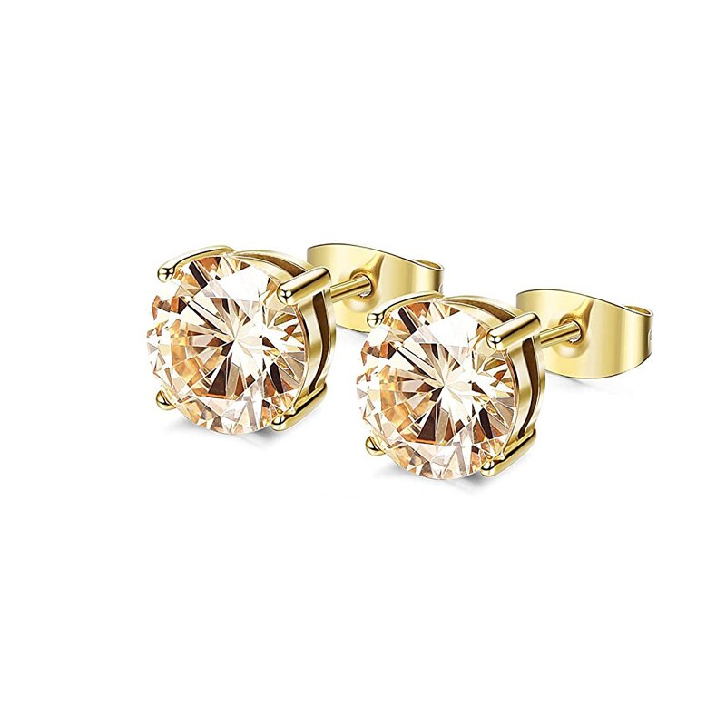 9 Pairs Stainless Steel CZ Stud Earrings Hoop Earrings Gauge Earrings Set for Men Women piercing earrings: 1 Pair Gold-C