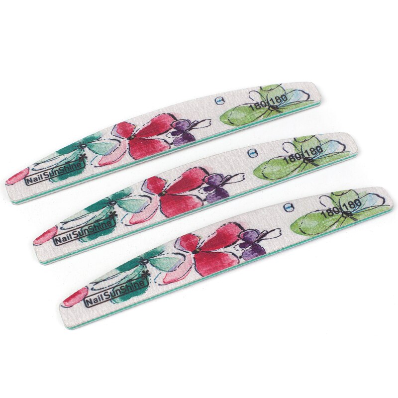 5 st/lot sandpapper nagelfil 180/180 dubbelsidig slipbuffert block grön blombåt nagelfilar för gellack manikyrverktyg