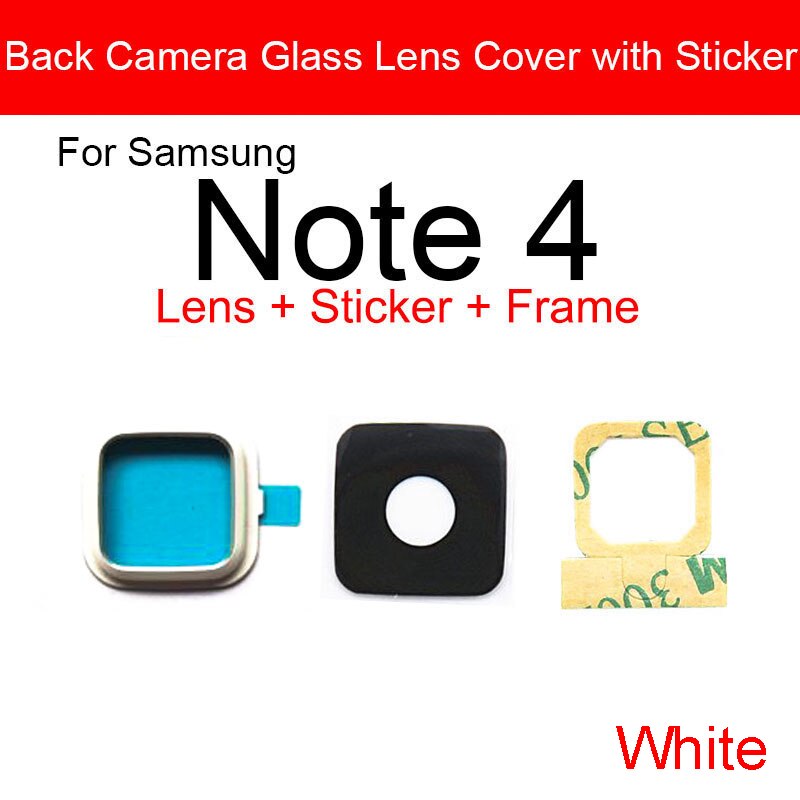 Back Rear Camera Glass Lens With Sticker Glue For Samsung Galaxy Note 3 4 5 Camera Lens Cover Flex Ribbon Replacement Parts: white Note 4