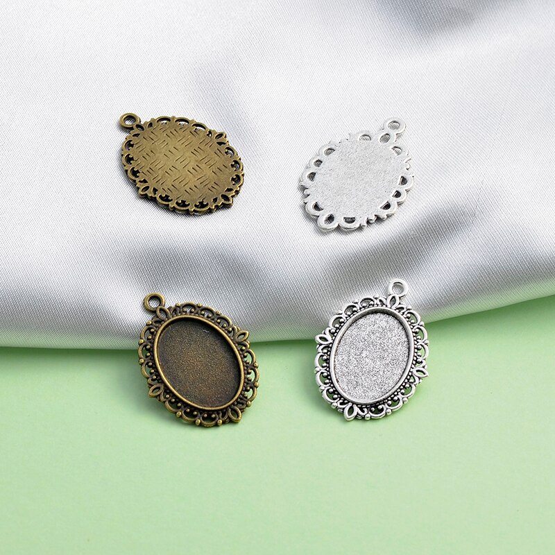 10pcs 13x18mm Inner Size Antique Silver Plated Rose Gold Color Cameo Cabochon Base Setting Charms Pendant Necklace Findings